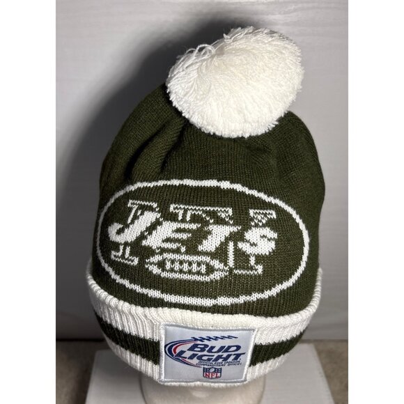 NFL New York Jets Bud Light Winter Knit Hat Toque Green White Football Podion - Picture 3 of 5